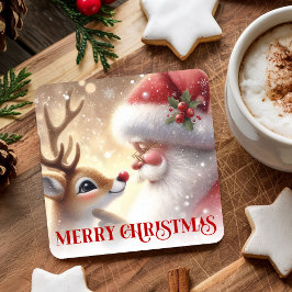 Posavasos Cuadrado De Papel Magical Santa and Rudolph Christmas Drink Coasters