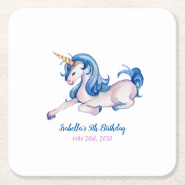 Posavasos Cuadrado De Papel Magical unicornio Rainbow 5ª fiesta de cumpleaños