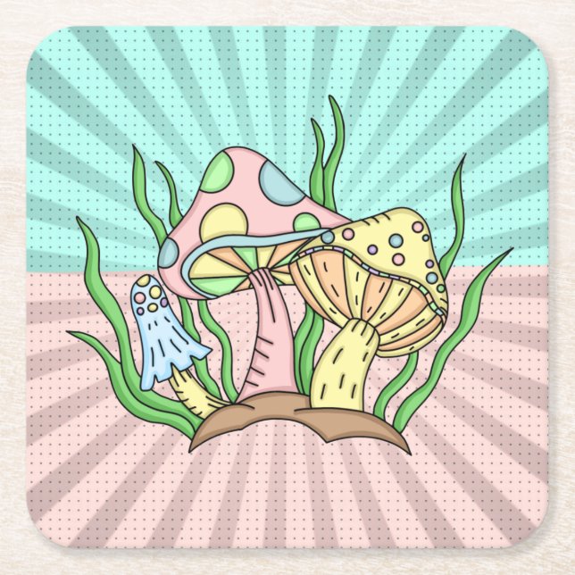 Posavasos Cuadrado De Papel Magnífico champiñón Cute Pastel (Anverso)