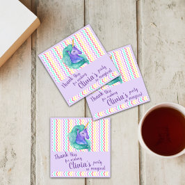 Posavasos Cuadrado De Papel Magnífico Unicornio Chevron Pastel Kids Fiesta de 