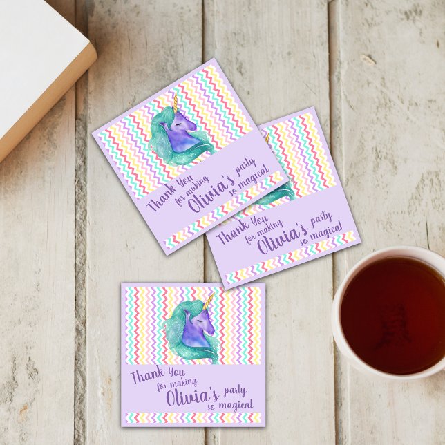Posavasos Cuadrado De Papel Magnífico Unicornio Chevron Pastel Kids Fiesta de  (Magical Unicorn Chevron Pastel Kids Birthday Party Square Paper Coaster)