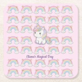 Posavasos Cuadrado De Papel Magnífico Unicornio Pastel Fiesta Arcoiris