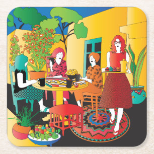 Posavasos Cuadrado De Papel Mah Jongg Adobe Coasters