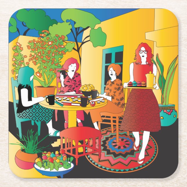 Posavasos Cuadrado De Papel Mah Jongg Adobe Coasters (Anverso)