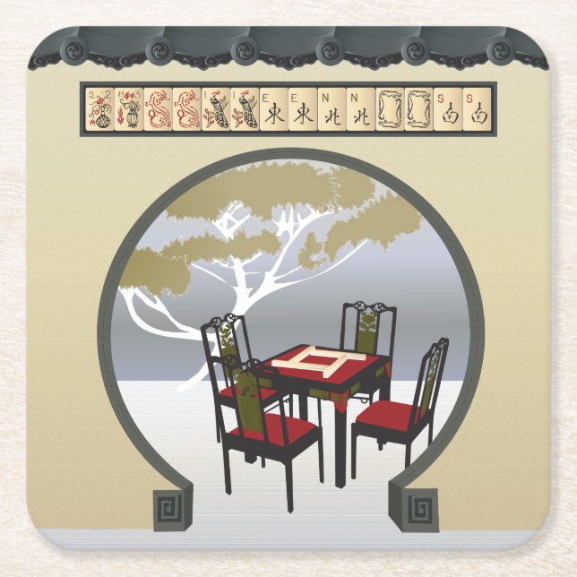 Posavasos Cuadrado De Papel Mah Jongg Garden (Anverso)