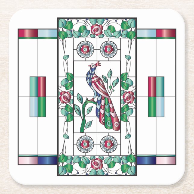 Posavasos Cuadrado De Papel Mah Jongg Monstruo De Vidrio Manchado (Anverso)