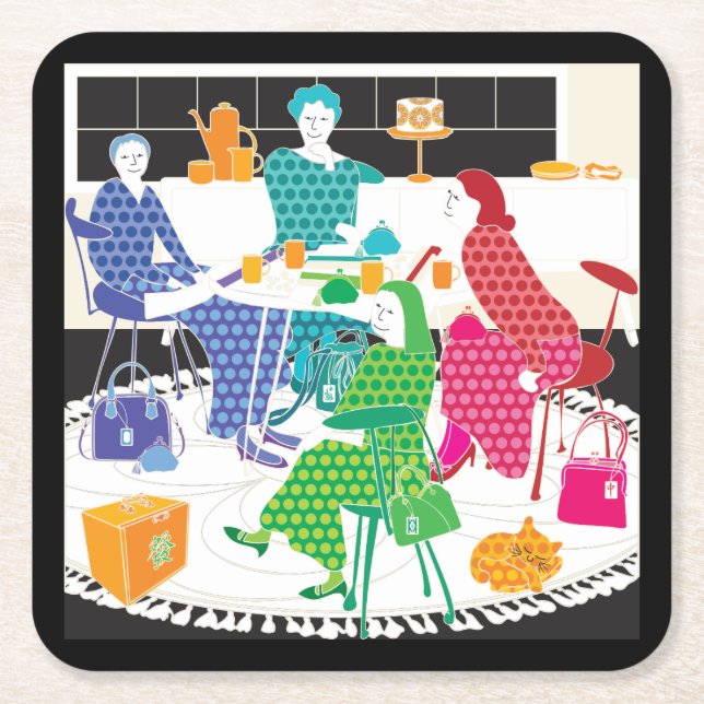 Posavasos Cuadrado De Papel Mah Jongg Polka-Dots Coasters (Anverso)