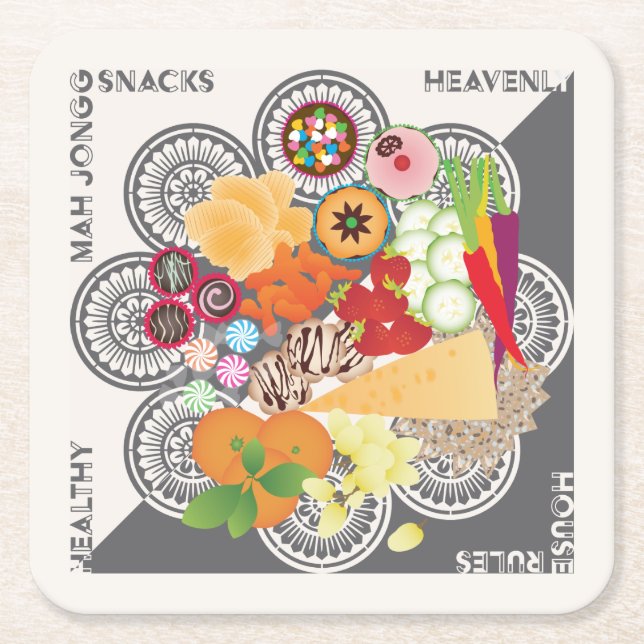 Posavasos Cuadrado De Papel Mah Jongg Snacks Coaster (Anverso)