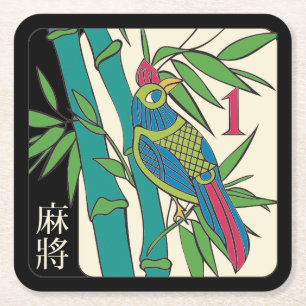 Posavasos Cuadrado De Papel Mah Jongg Tiles Bird Coaster