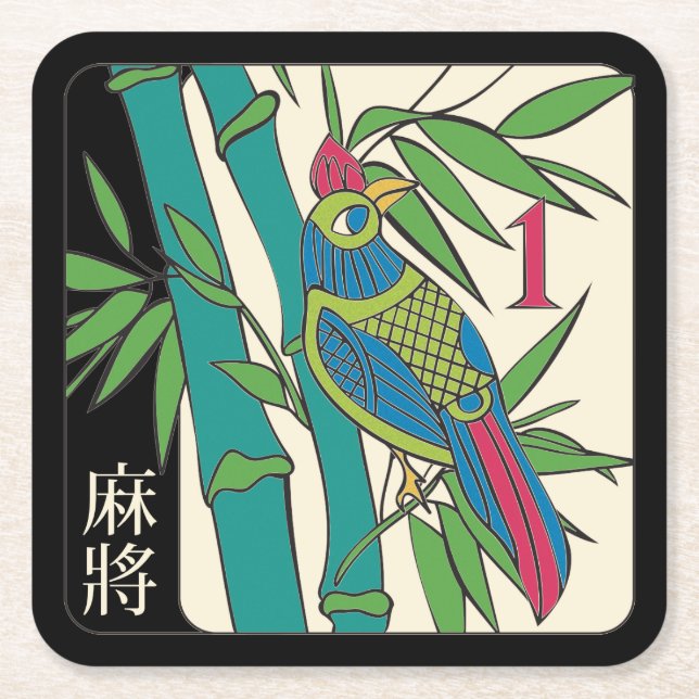 Posavasos Cuadrado De Papel Mah Jongg Tiles Bird Coaster (Anverso)