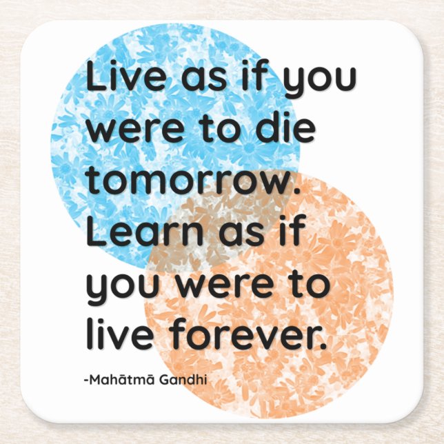 Posavasos Cuadrado De Papel Mahatma Gandhi Live Learn Citas (Anverso)