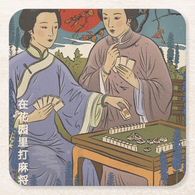 Posavasos Cuadrado De Papel Mahjong (Anverso)