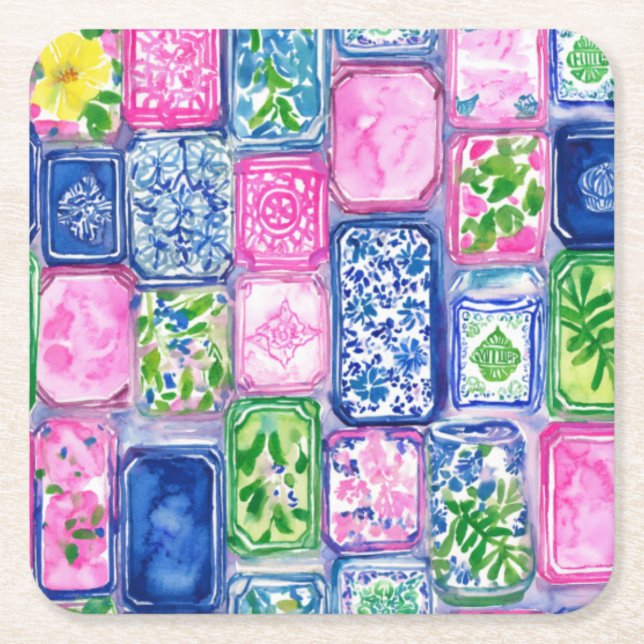 Posavasos Cuadrado De Papel Mahjong (Anverso)