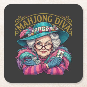 Posavasos Cuadrado De Papel Mahjong Diva Funny Women's