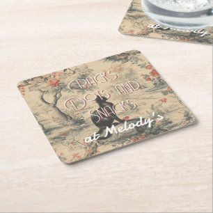 Posavasos Cuadrado De Papel Mahjong personalizado de toile de gato negro vinta