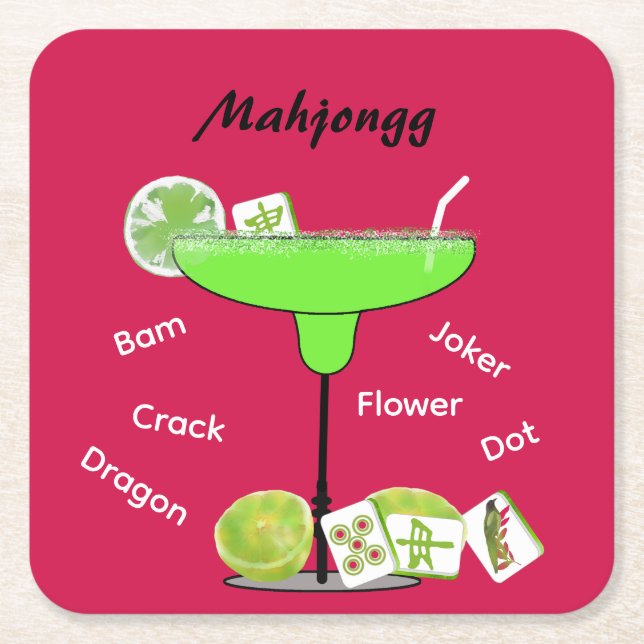 Posavasos Cuadrado De Papel Mahjong Tiles and Cocktail Paper Coaster (Anverso)