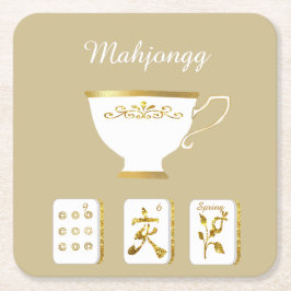 Posavasos Cuadrado De Papel Mahjong Tiles and Teacup Paper Coaster