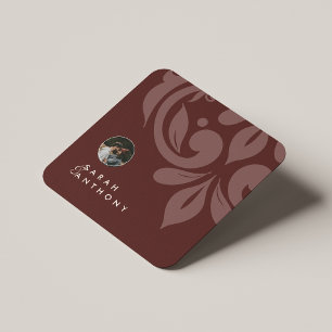 Posavasos Cuadrado De Papel Mahogany Red Classic Minimal Damask Photo Boda