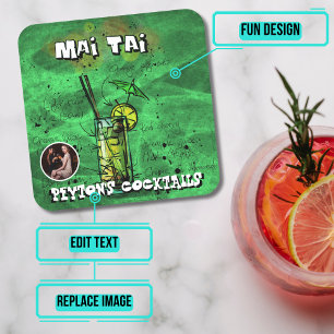 Posavasos Cuadrado De Papel Mai Tai Cocktail Fiesta