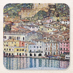 Posavasos Cuadrado De Papel Malcesine en el lago Garda, Gustav Klimt
