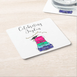 Posavasos Cuadrado De Papel Maleta de graduación de secundaria Preppy Script 2