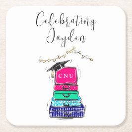 Posavasos Cuadrado De Papel Maleta de graduación de secundaria Preppy Script 2