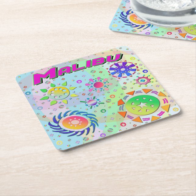 Posavasos Cuadrado De Papel Malibu Seven Suns & Energy Coaster (En perspectiva)