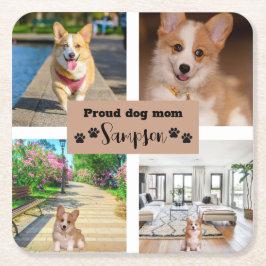Posavasos Cuadrado De Papel Mamá de perro linda foto personalizada 