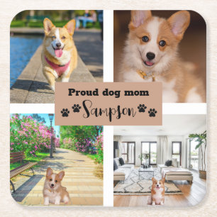 Posavasos Cuadrado De Papel Mamá de perro linda foto personalizada 