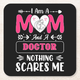 Posavasos Cuadrado De Papel Mamá médica, Médica divertida