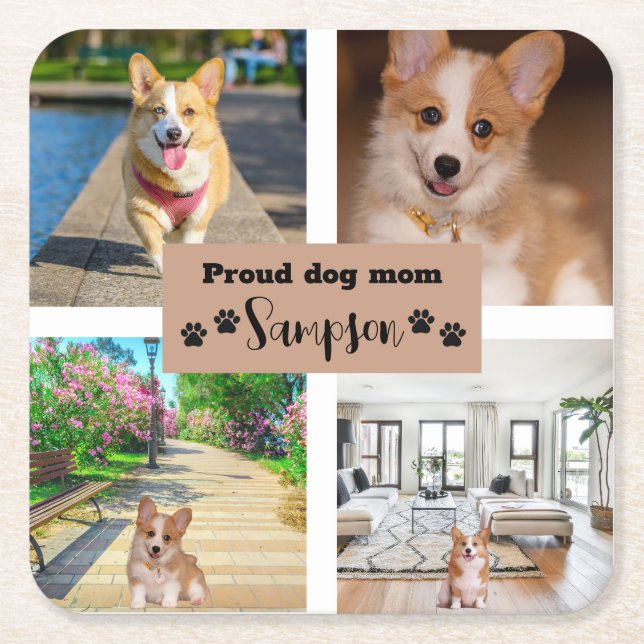 Posavasos Cuadrado De Papel Mamá Perro Bonito Foto Personalizada  (Anverso)