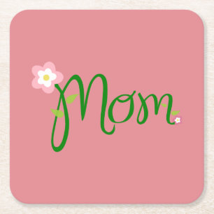 Posavasos Cuadrado De Papel Mamá Strawberry Pink Square Paper Coaster