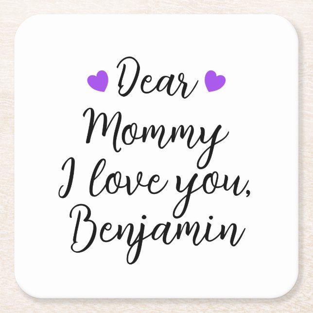 Posavasos Cuadrado De Papel Mamá, te amo (Anverso)