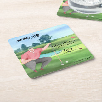 Posavasos Cuadrado De Papel Man Golf Putting Fifty 50th Birthday