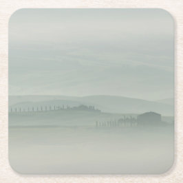 Posavasos Cuadrado De Papel Mañana en colores pastel en Toscana de niebla