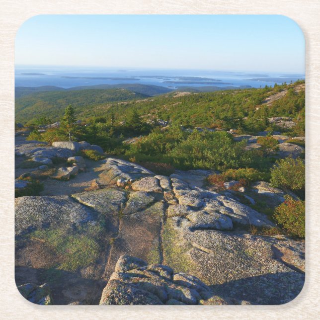 Posavasos Cuadrado De Papel Mañana en la cima de Cadillac Mountain en Acadia (Anverso)