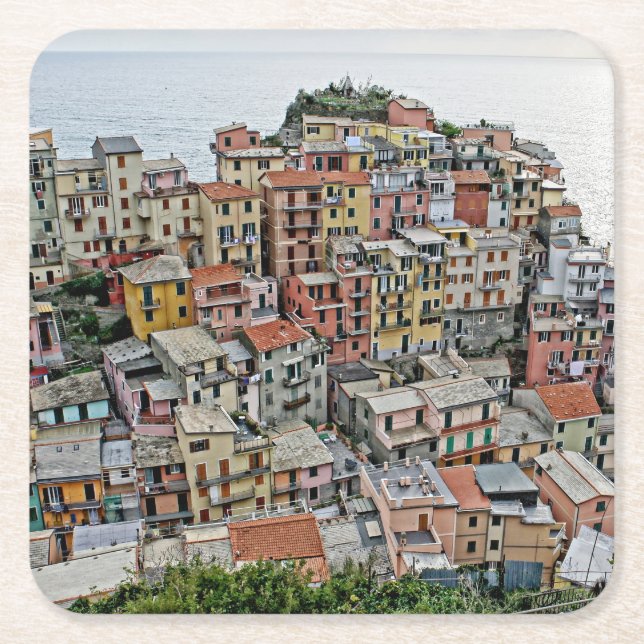 Posavasos Cuadrado De Papel Manarola - La montaña rusa de las Cinque Terre - I (Anverso)