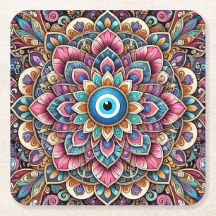 Posavasos Cuadrado De Papel Mandala con mal ojo