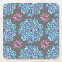Posavasos Cuadrado De Papel Mandalas de Flor Azul