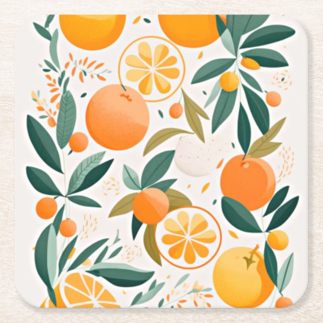 Posavasos Cuadrado De Papel Mandarina clementina (Anverso)
