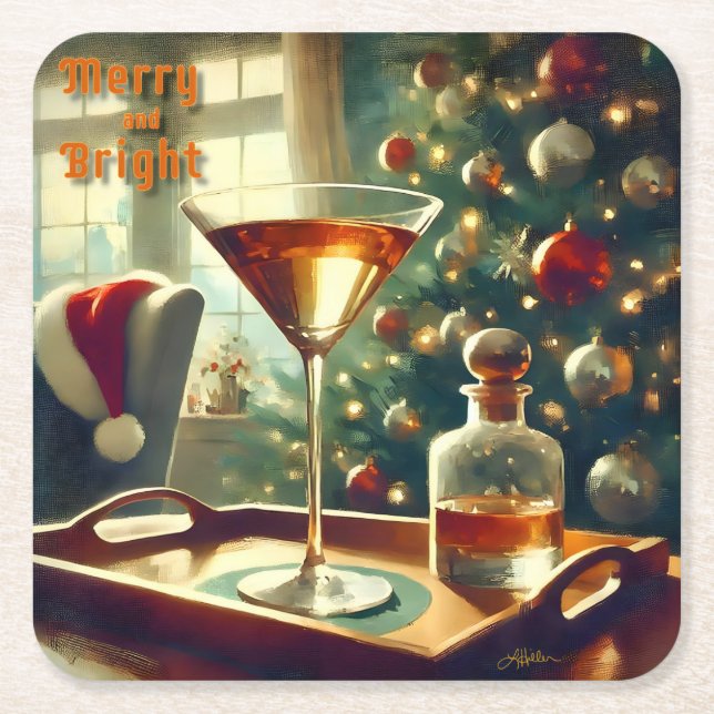 Posavasos Cuadrado De Papel Manhattan Martini For Santa (Anverso)