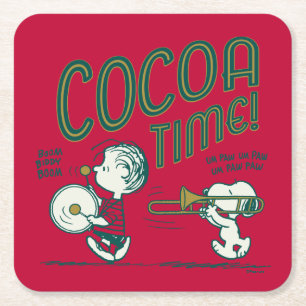 Posavasos Cuadrado De Papel Maní   Tiempo de Snoopy & Linus Cocoa