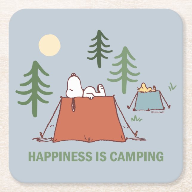 Posavasos Cuadrado De Papel Maní | Tiendas de rodaje Snoopy & Woodstock (Anverso)