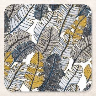 Posavasos Cuadrado De Papel Mano dibujada: hojas tropicales