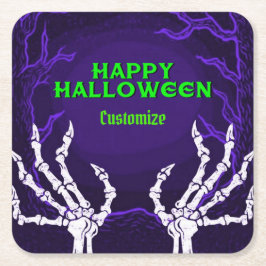 Posavasos Cuadrado De Papel Manos de esqueleto morado