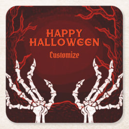 Posavasos Cuadrado De Papel Manos del naranja Skeleton