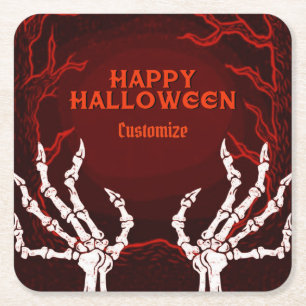 Posavasos Cuadrado De Papel Manos del naranja Skeleton