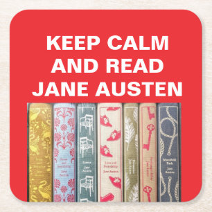 Posavasos Cuadrado De Papel Mantente tranquilo y lee a Jane Austen