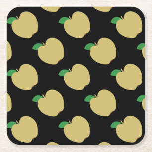 Posavasos Cuadrado De Papel Manzana dorada en negro