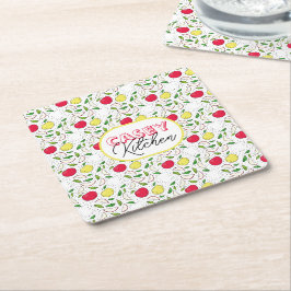 Posavasos Cuadrado De Papel Manzana Roja Amarilla Verde Fruta Arte Gráfico Mod